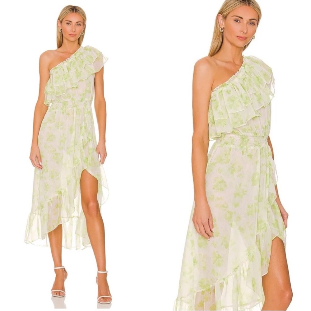 MISA LOS ANGELES Rumi One Shoulder Midi Dress in Honeydew Blossom